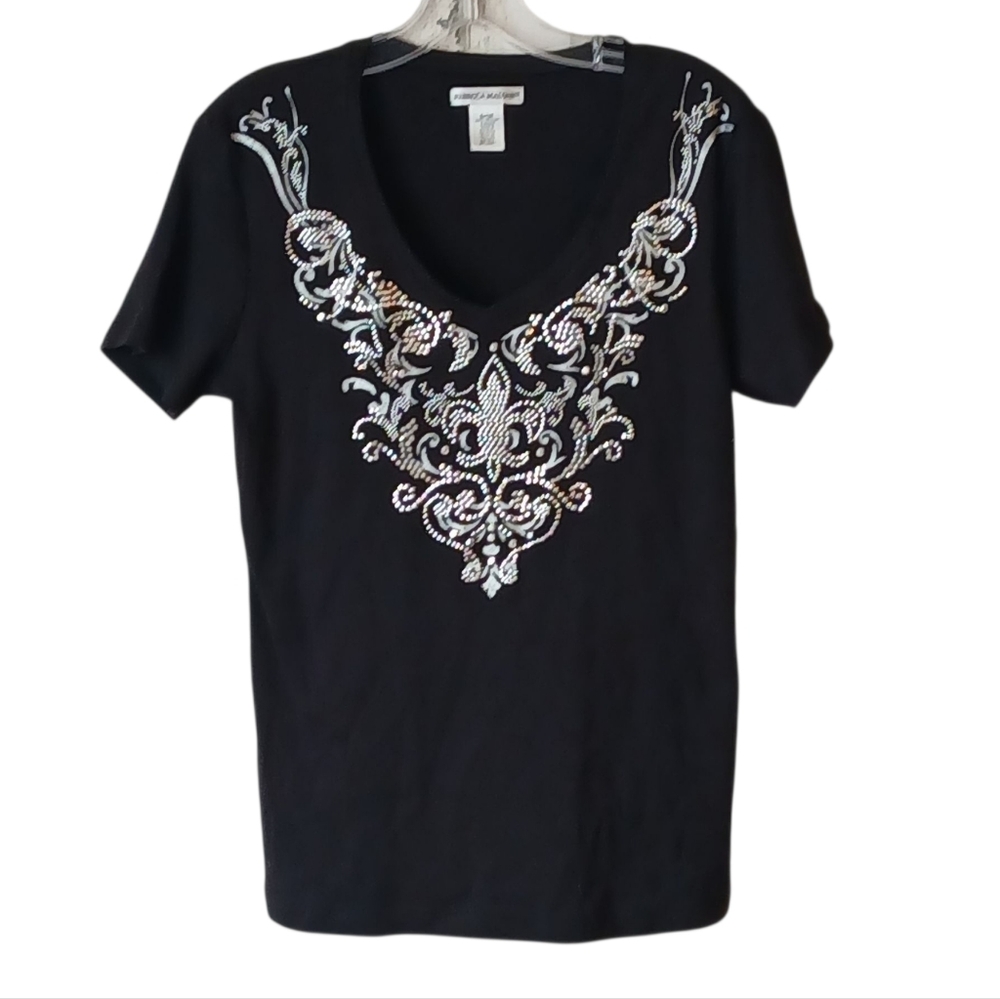 Rebecca Malone Black and Silver Top Size Small NWT